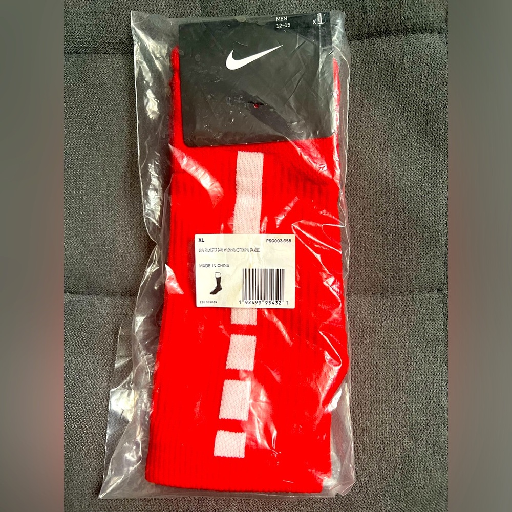 Red Nike Socks, white strip, XL, NWT